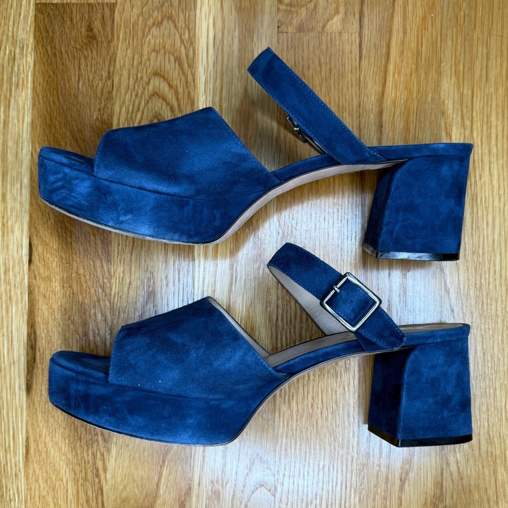 M. Gemi Navy Suede Platform Sandals - Handmade in Italy - Size 40